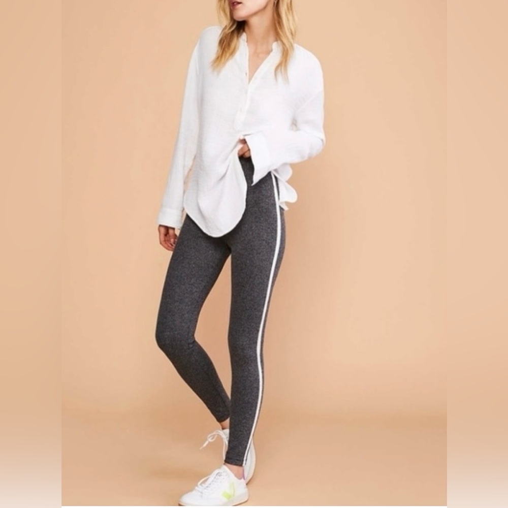 LOFT Lou & Grey Charcoal Tweed Legging Pants with White Stripe